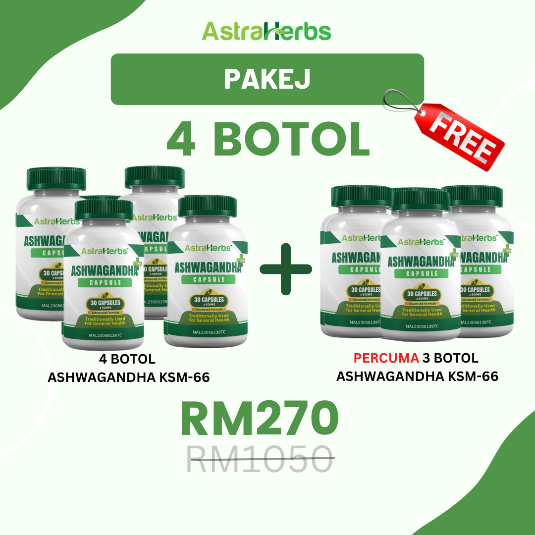 Ashwagandha KSM-66 4 Botol Percuma 3 Botol – 7 Botol