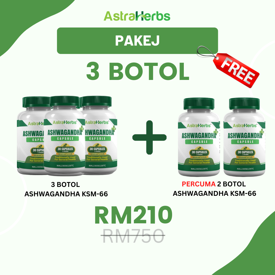 Ashwagandha KSM-66 3 Botol Percuma 2 Botol – 5 Botol